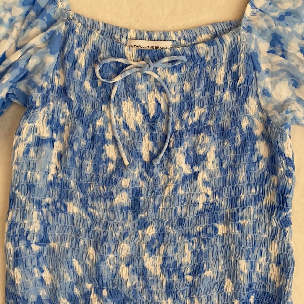 Faithfull The Brand | Magnolia Smocked Mini Dress Blue Roos Tie Dye (M/6) - Picture 3 of 16